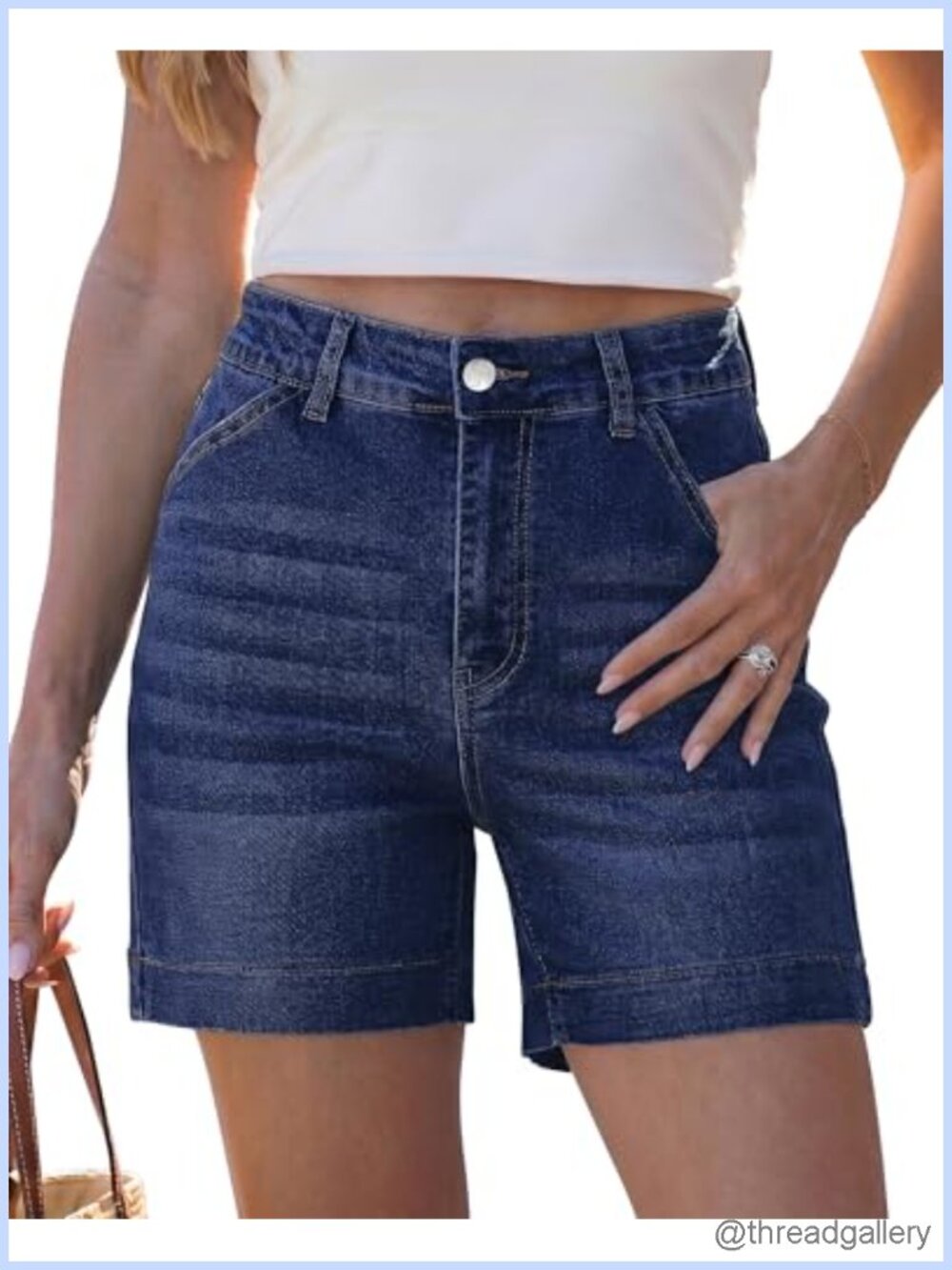 High Waisted Stretchy Denim Shorts 5 Inseam Jorts with Pockets